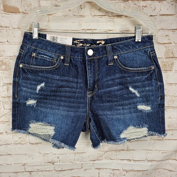 Seven7 Pants - Seven7 Dark Blue Distressed Denim Jean Shorts